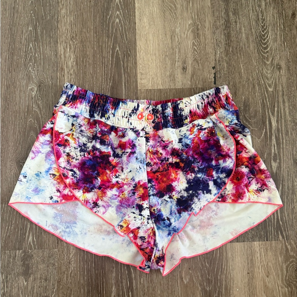 Athleta Multicolor Watercolor Print Water Shorts with Navy Liner